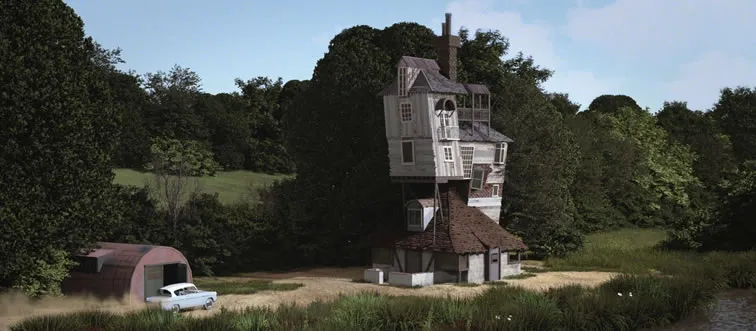 A lopsided, seven-story building packed with magical artifacts, The Burrow.